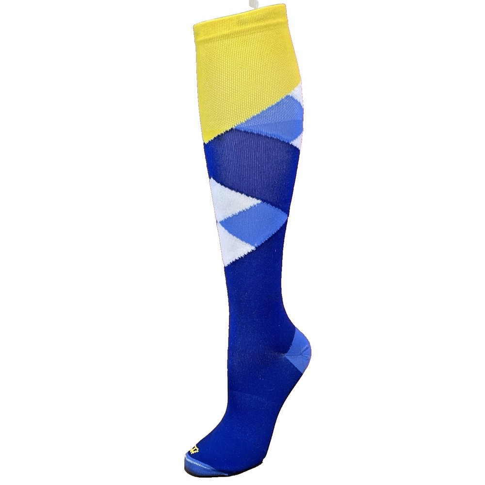 Pro Compression Lifestyle Navy/Yellow Knee High Compression Dress Socks sz Lg